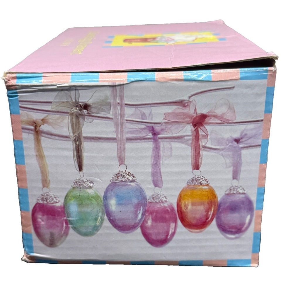 Vintage Spring Easter Crackle Glass Heavy Ornaments- Set of 6 Kugel Style Eggs - Picture 12 of 13